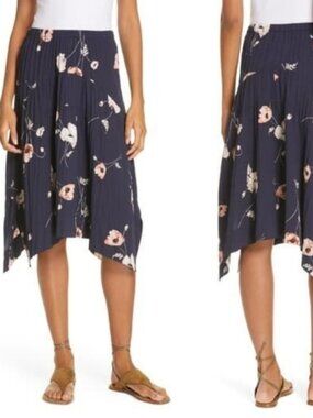 Vince Tossed Poppy Pleated Skirt
